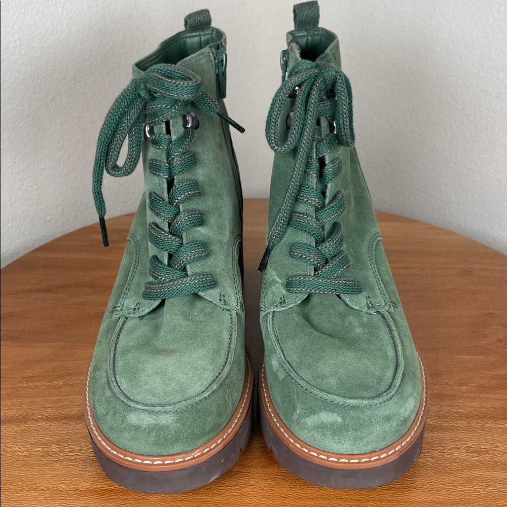 Women’s Naturalizer Dara Lug Sole Booties Green Suede Lace Up Size 7 - Picture 3 of 15